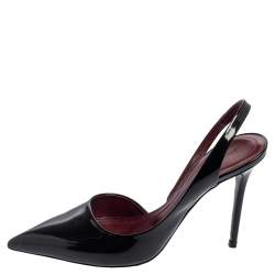 Pre Owned حذاء كعب عالي سيلين جلد لامع أسود دورساي فتحة كعب مقاس 37.5