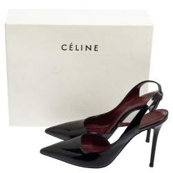 Pre Owned حذاء كعب عالي سيلين جلد لامع أسود دورساي فتحة كعب مقاس 37.5