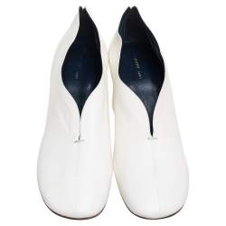 Pre Owned Celine White Leather V-Neck Block Heel Pumps Size 38.5