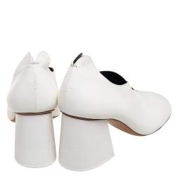 Pre Owned Celine White Leather V-Neck Block Heel Pumps Size 38.5
