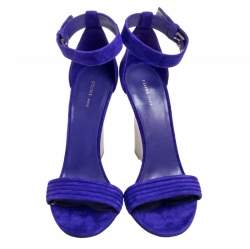 Pre Owned Cèline Blue Suede Ankle Strap Wedge Sandals Size 39