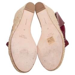 Pre Owned صندل سيلين جلد عنابي مقدمة مفتوحة كعب روكي إسبادريل مقاس 37