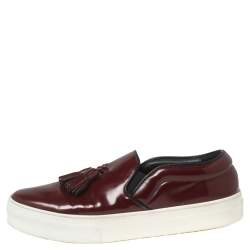 Celine Burgundy Leather Tassel Slip On Sneakers Size 37.5