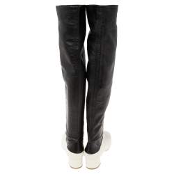 Pre Owned Celine White/Black Leather Knee Length Boots Size 39