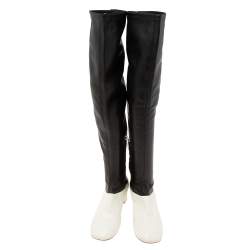 Pre Owned Celine White/Black Leather Knee Length Boots Size 39