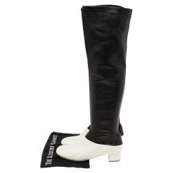 Pre Owned Celine White/Black Leather Knee Length Boots Size 39