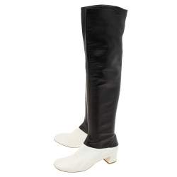 Pre Owned Celine White/Black Leather Knee Length Boots Size 39