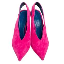 مملوكة مسبقًا Celine Pink Suede V Neck Slingback Pumps  Size 38