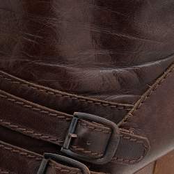 Pre Owned Celine Brown Leather Buckle Detail Platform Knee Length Boots Size 39
