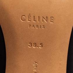 Pre Owned Celine Black Leather V-Neck Block Heel Pumps Size 38.5