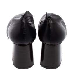 Pre Owned Celine Black Leather V-Neck Block Heel Pumps Size 38.5