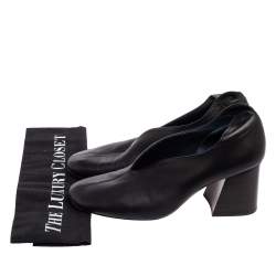 Pre Owned Celine Black Leather V-Neck Block Heel Pumps Size 38.5
