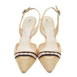 Celine Multicolor Patent Leather and Straw Slingback Sandals Size 41