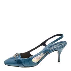 Pre Owned Celine Blue Leather Macadam Logo Slingback Sandals Size 40