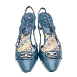 Pre Owned Celine Blue Leather Macadam Logo Slingback Sandals Size 40