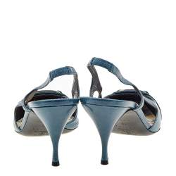 Pre Owned Celine Blue Leather Macadam Logo Slingback Sandals Size 40