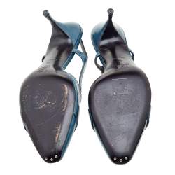 Pre Owned Celine Blue Leather Macadam Logo Slingback Sandals Size 40