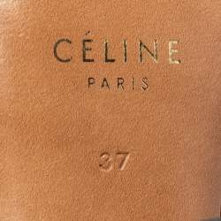 Pre Owned Celine Brown Leather V Neck Pointed Toe Pumps Size 37