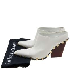 Pre Owned Celine White Leather Studded Pointed-Toe Booties Size 39