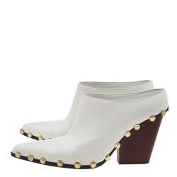 Pre Owned Celine White Leather Studded Pointed-Toe Booties Size 39