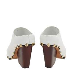 Pre Owned Celine White Leather Studded Pointed-Toe Booties Size 39