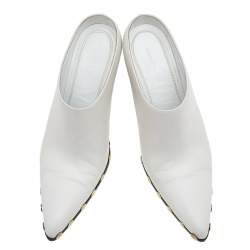 Pre Owned Celine White Leather Studded Pointed-Toe Booties Size 39