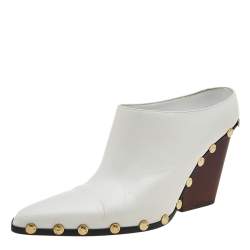 Pre Owned Celine White Leather Studded Pointed-Toe Booties Size 39