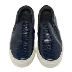 Pre Owned حذاء رياضي سيلين جلد نقشة تمساح أزرق كحلي سليب أون مقاس 35.5 