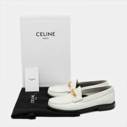 Pre Owned Celine White Leather Chain Embellished Slip On Loafers Size 37