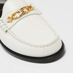 Pre Owned Celine White Leather Chain Embellished Slip On Loafers Size 37