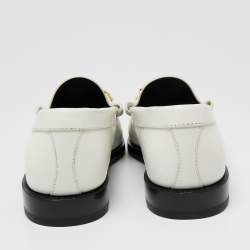 Pre Owned Celine White Leather Chain Embellished Slip On Loafers Size 37