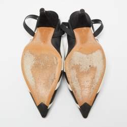 مملوكة مسبقًا Celine Black/White Leather  Slingback Sandals Size 37