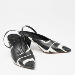 مملوكة مسبقًا Celine Black/White Leather  Slingback Sandals Size 37