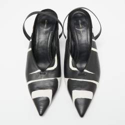 مملوكة مسبقًا Celine Black/White Leather  Slingback Sandals Size 37