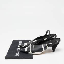 مملوكة مسبقًا Celine Black/White Leather  Slingback Sandals Size 37