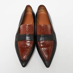 Celine Black/Brown Python Embossed And Leather Slip On Loafers Size 38.5    