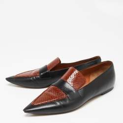 Celine Black/Brown Python Embossed And Leather Slip On Loafers Size 38.5    