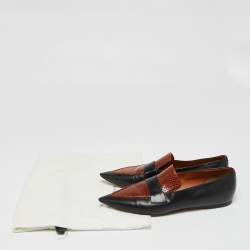 Celine Black/Brown Python Embossed And Leather Slip On Loafers Size 38.5    