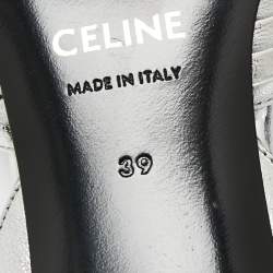 Pre Owned صندل سيلين غليتر وجلد بطيات فضي مقدمة مدببة فتحة كعب مقاس 39