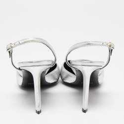 Pre Owned صندل سيلين غليتر وجلد بطيات فضي مقدمة مدببة فتحة كعب مقاس 39