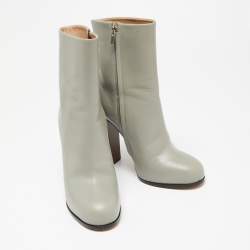 Pre Owned Celine Grey Leather Zip Up Ankle Boots Size 38