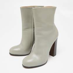 Pre Owned Celine Grey Leather Zip Up Ankle Boots Size 38