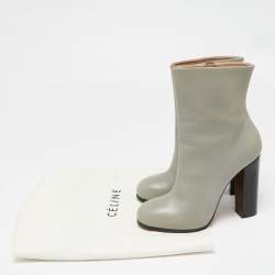 Pre Owned Celine Grey Leather Zip Up Ankle Boots Size 38