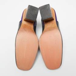 Pre Owned حذاء كعب عالي سيلين جلد أزرق كحلي مقدمة مربعة فتحة كعب مقاس 37