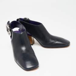 Pre Owned حذاء كعب عالي سيلين جلد أزرق كحلي مقدمة مربعة فتحة كعب مقاس 37