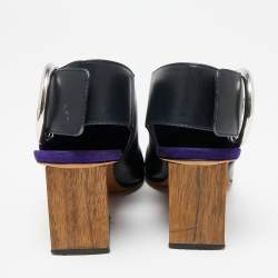 Pre Owned حذاء كعب عالي سيلين جلد أزرق كحلي مقدمة مربعة فتحة كعب مقاس 37