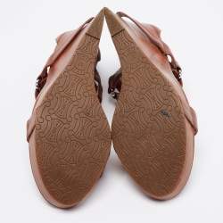 Pre Owned Céline Brown Leather T-Strap Wedge Platform Slingback Sandals Size 37