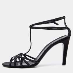 Pre Owned Celine Black Satin Embellished Strappy Sandals Size 41