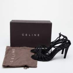 Pre Owned Celine Black Satin Embellished Strappy Sandals Size 41