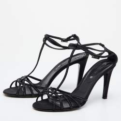 Pre Owned Celine Black Satin Embellished Strappy Sandals Size 41